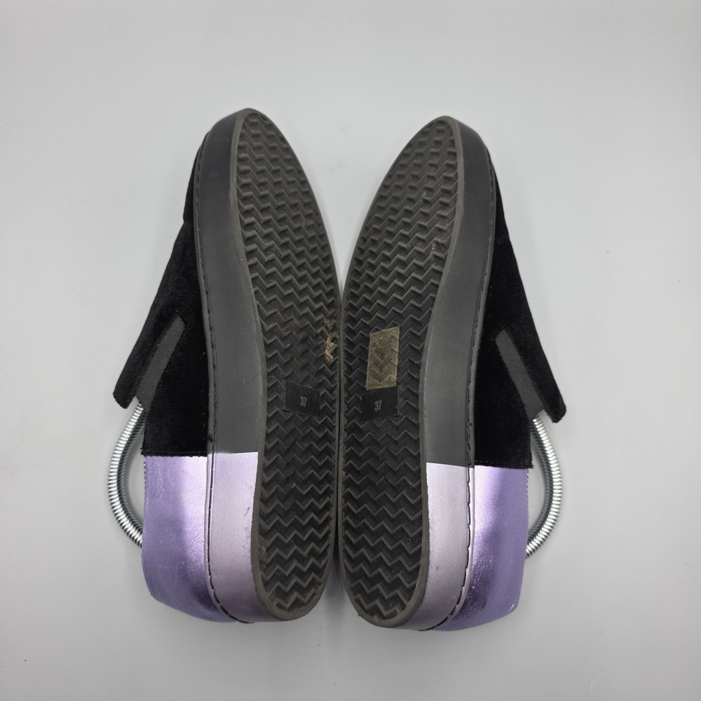 Free People Varsity Sneakers Womens 37 Black Velvet Purple Leather Metallic Shoe - Picture 7 of 15